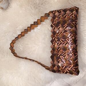 Chocolate wrapper tramp art purse baguette bag